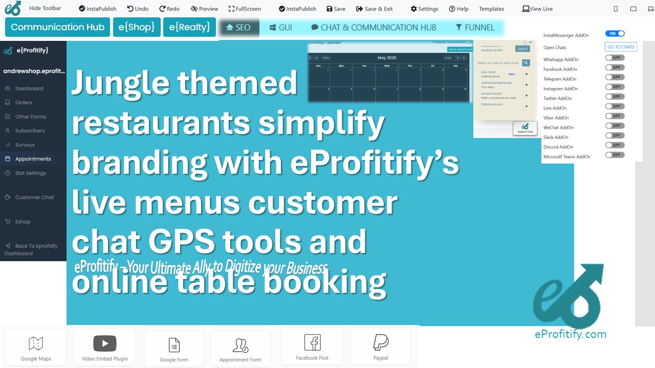 Jungle themed restaurants simplify branding with eProfitify's live menus customer chat GPS tools and online table booking